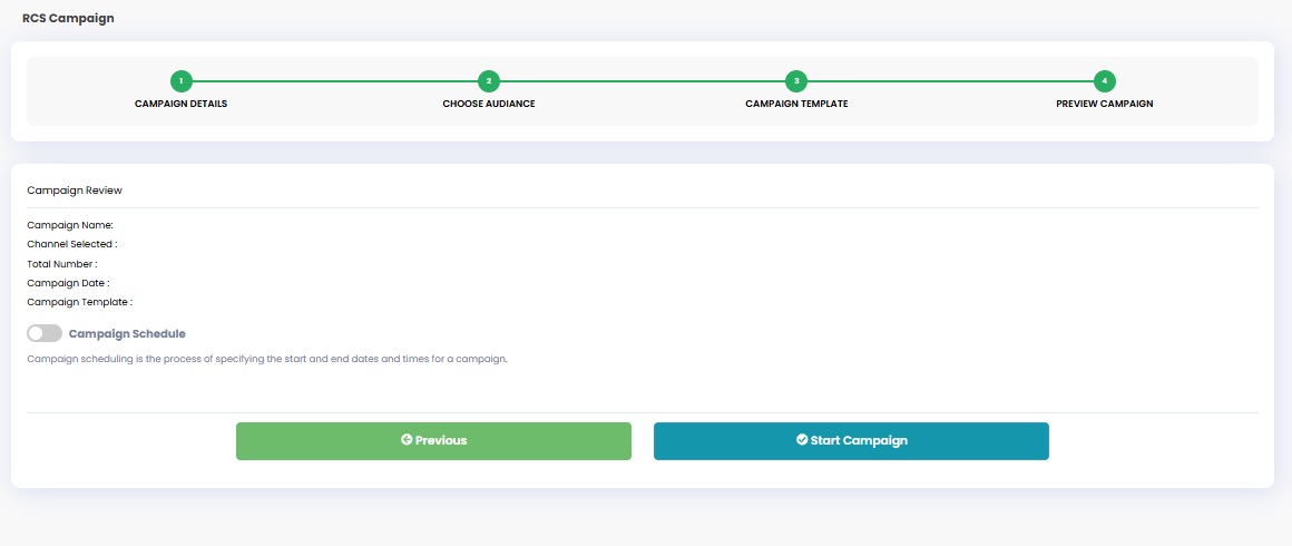 Authkey Dashbaord- Send RCS Camapign- Preview (last step before launch)