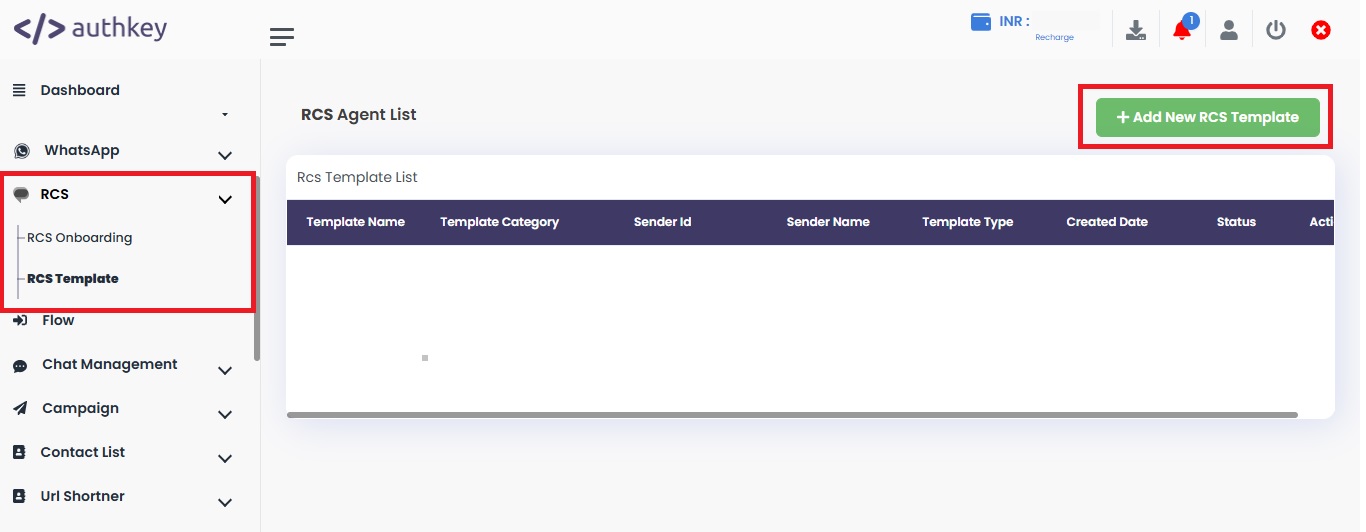 Authkey dashboard- RCS Template