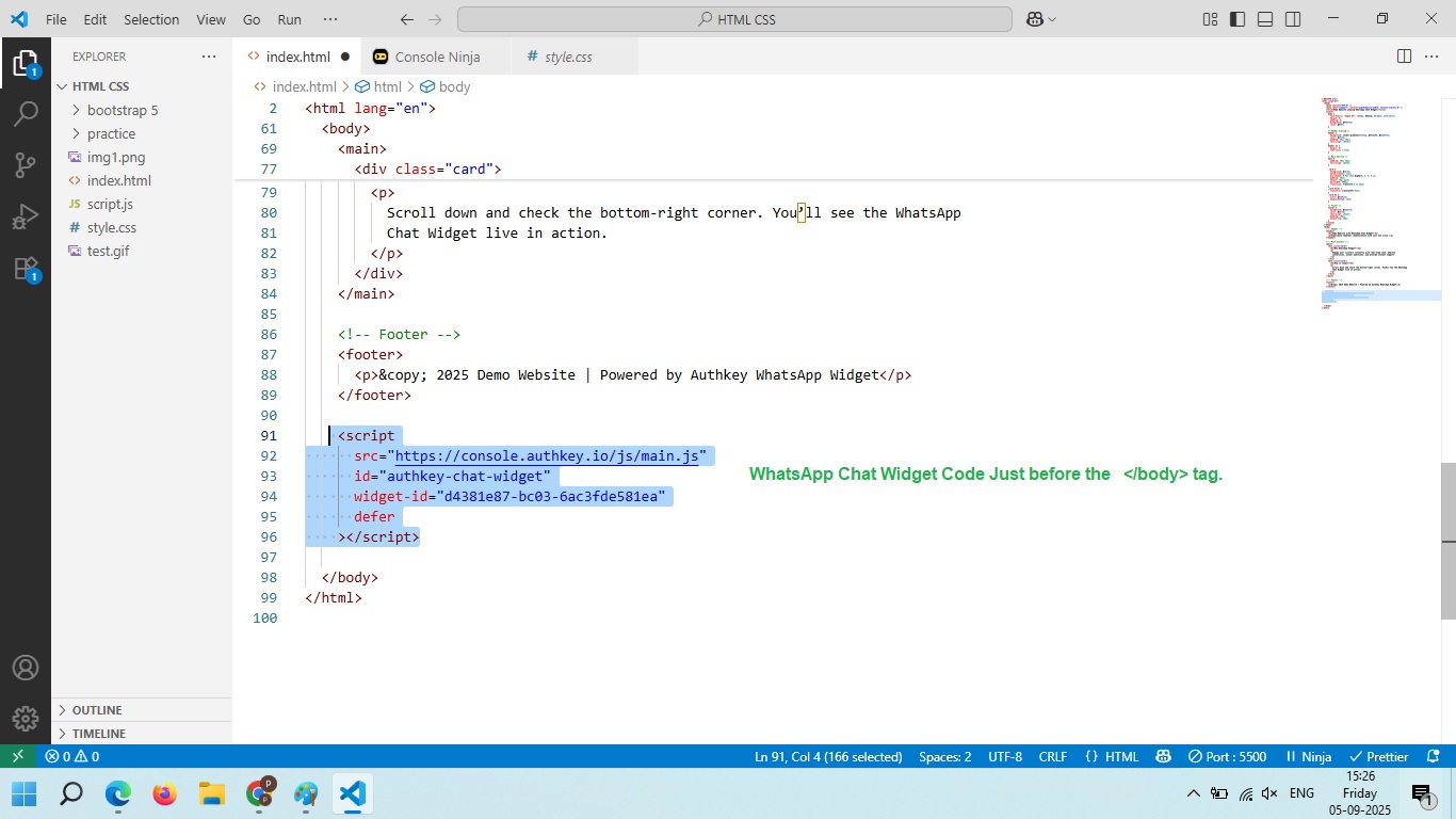 Demo Website code editor to paste widget code. Authkey