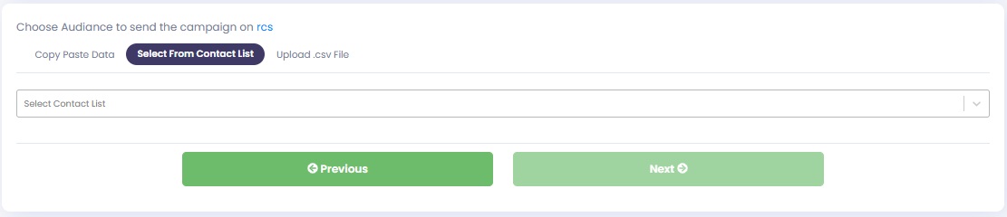 Authkey Dashboard- upload audience, select the number list already created for RCS campaign