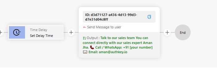 Authkey Chatbot builder: Send Contact Agent message after delay