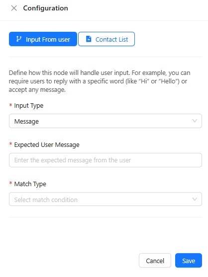 Authkey Chatbot builder: How to trigger bot for Input message