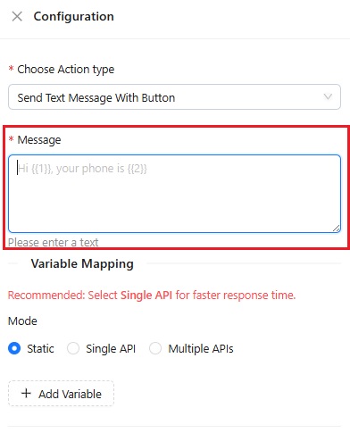 Authkey Chatbot builder: Paste Text message