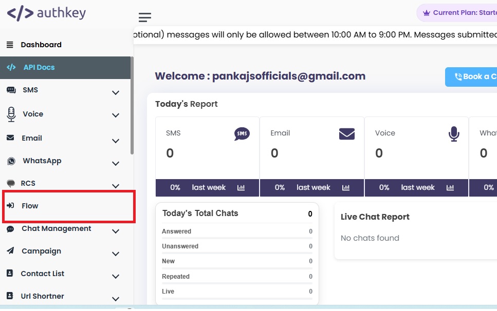 Authkey Console Dashboard to Flow Dashboard (WhatsApp Chatbot Builder)