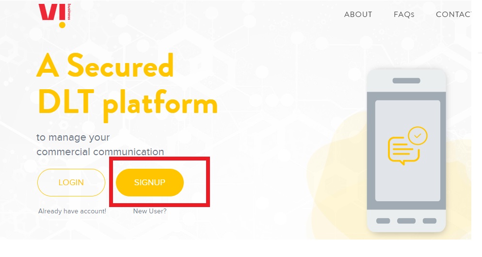 Image Shows Signup on Vilpower DLT Platform : Authkey’s DLT Support
