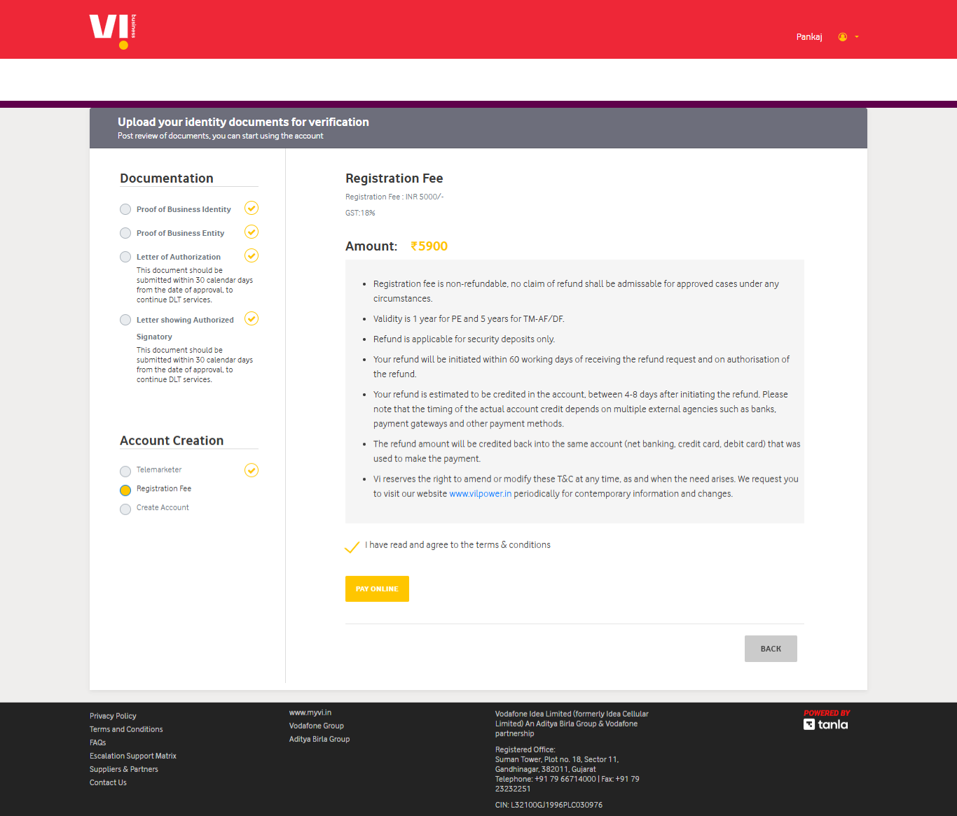 Image Shows DLT Registration Fee on Vilpower DLT Platform : Authkey’s DLT Support