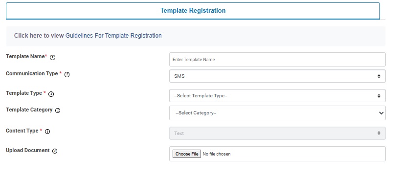 Image Shows Template Registration form | Smartping DLT Help Guide by Authkey