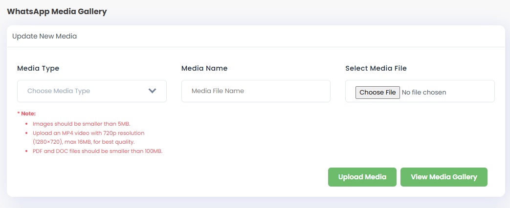 Image show the WhatsApp Media Gallery in Authkey Dashboard - Authkey Help 