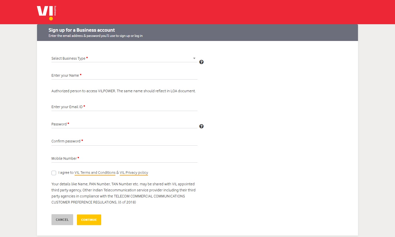 Image Shows Create Your Login Account on Vilpower DLT Platform : Authkey’s DLT Support