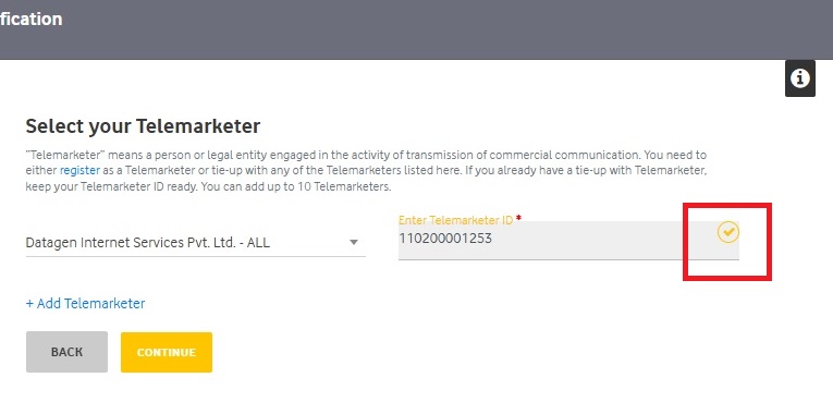Image Shows Verified Telemarketer on Vilpower DLT Platform : Authkey’s DLT Support