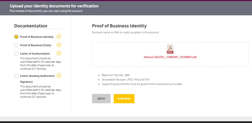Image Shows Upload Document on Vilpower DLT Platform : Authkey’s DLT Support