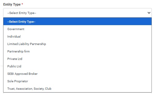 Image Shows Entity Type | Smartping DLT Help Guide by Authkey