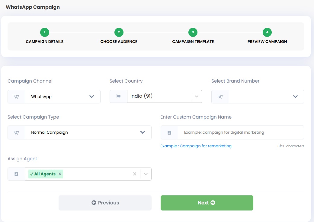 Image show filling WhatsApp Campaign details in Authkey dashboard