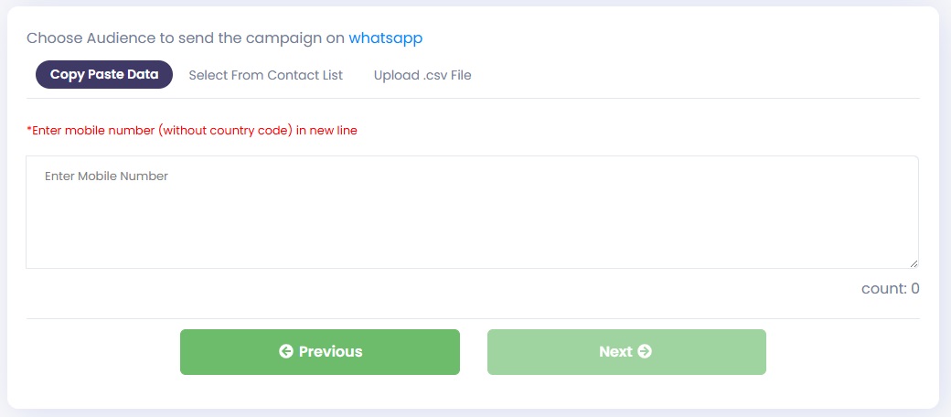 Image Shows the Choose Audience to Send the campaign on WhatsApp in Authkey dashboard