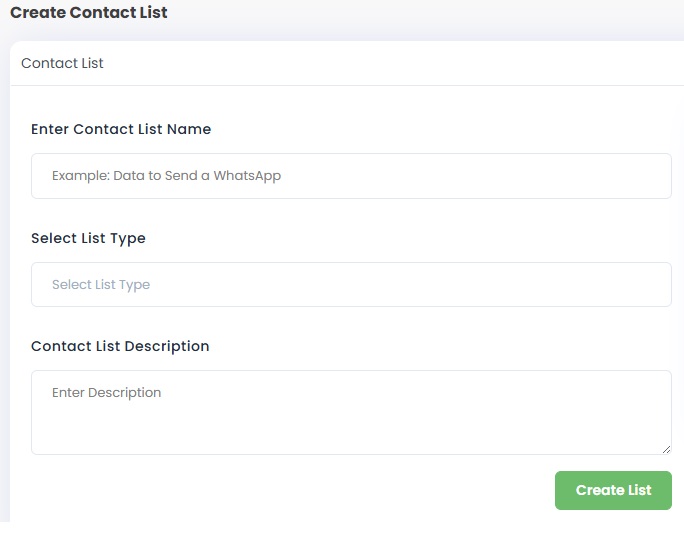 Image shows Fill in details for the Contact list Details.