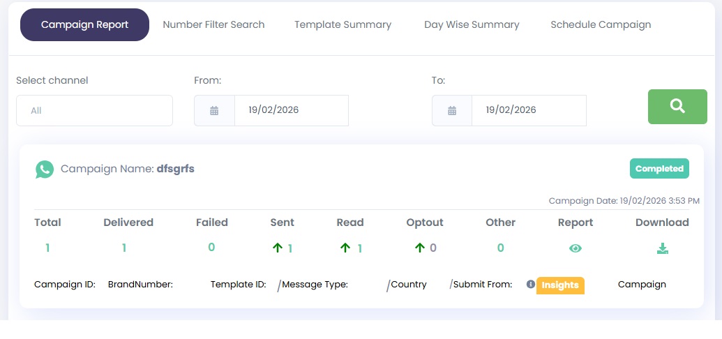 Image Shows the WhatsApp Campaign Report in Authkey dashboard