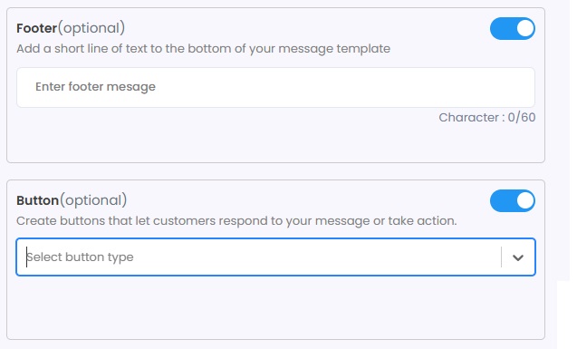 Image shows the Button and Footer text