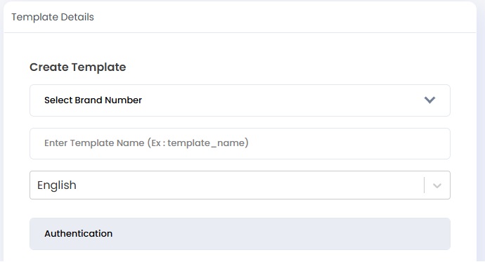 Image shows create template window for WhatsApp Authentication template message
